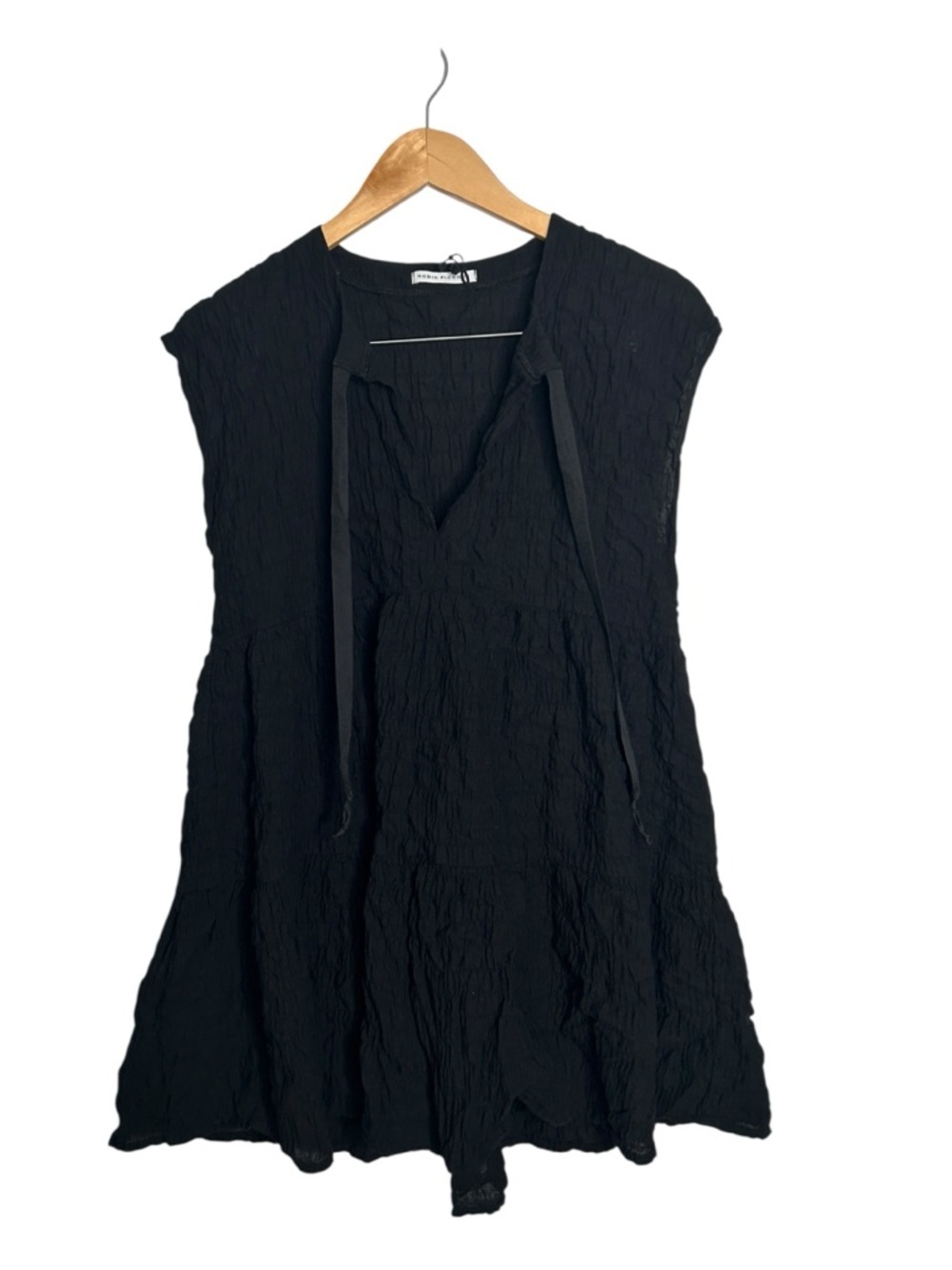 Robin Piccone Fiona Flouncy Tiered Dress Black Crinkled Cotton V-Neck Size XS - Picture 6 of 7